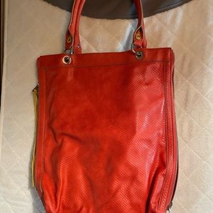Orange leather Pocketbook with inside small bag